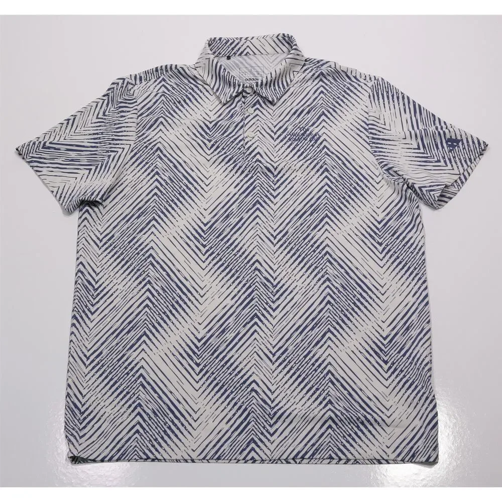 Adidas Golf Woodlands Country Club Blue White Herringbone Polo Shirt Large